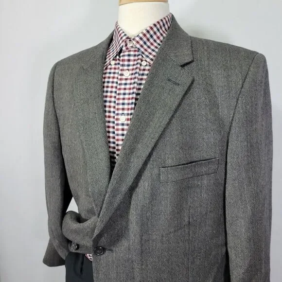 Joseph Feiss Men's Sport Coat Blazer Two Button Gray Herringbone Lambs Wool 46R - Picture 3 of 15